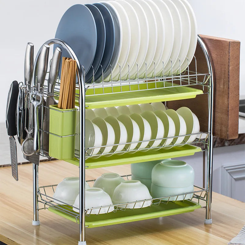 DecorBites™ 3-Tier Kitchen Drying Rack & Dish Organizer Shelf with Drain Board