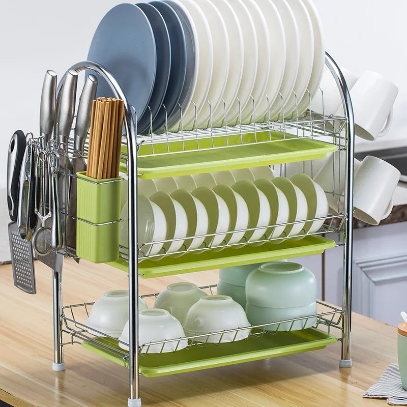DecorBites™ 3-Tier Kitchen Drying Rack & Dish Organizer Shelf with Drain Board