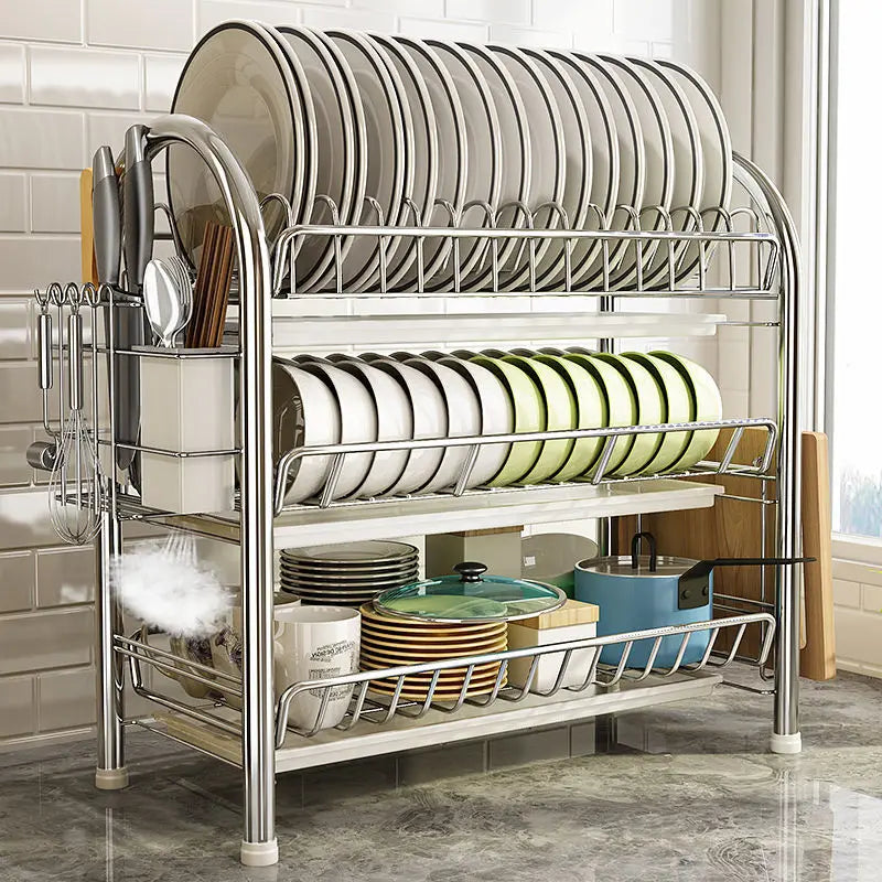 DecorBites™ 3-Tier Kitchen Drying Rack & Dish Organizer Shelf with Drain Board