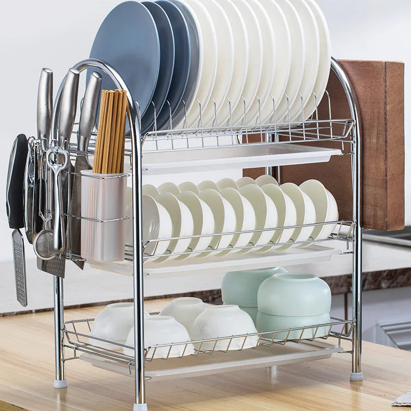 DecorBites™ 3-Tier Kitchen Drying Rack & Dish Organizer Shelf with Drain Board