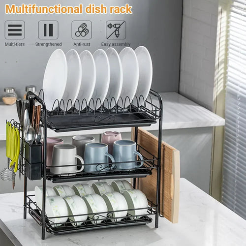 DecorBites™ 3-Tier Kitchen Drying Rack & Dish Organizer Shelf with Drain Board