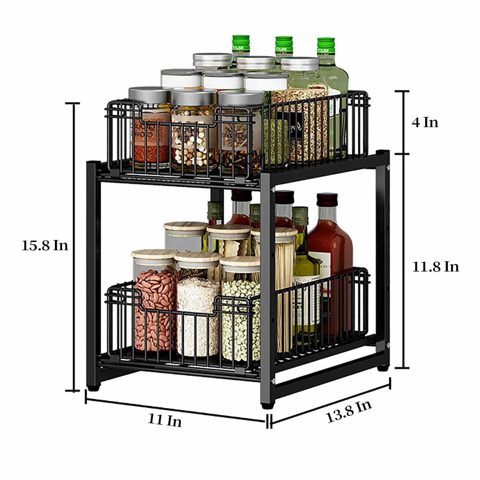 Under Sink Organizer, 2-Tier Pull Out Cabinet Organizer, Metal (1 Pack)