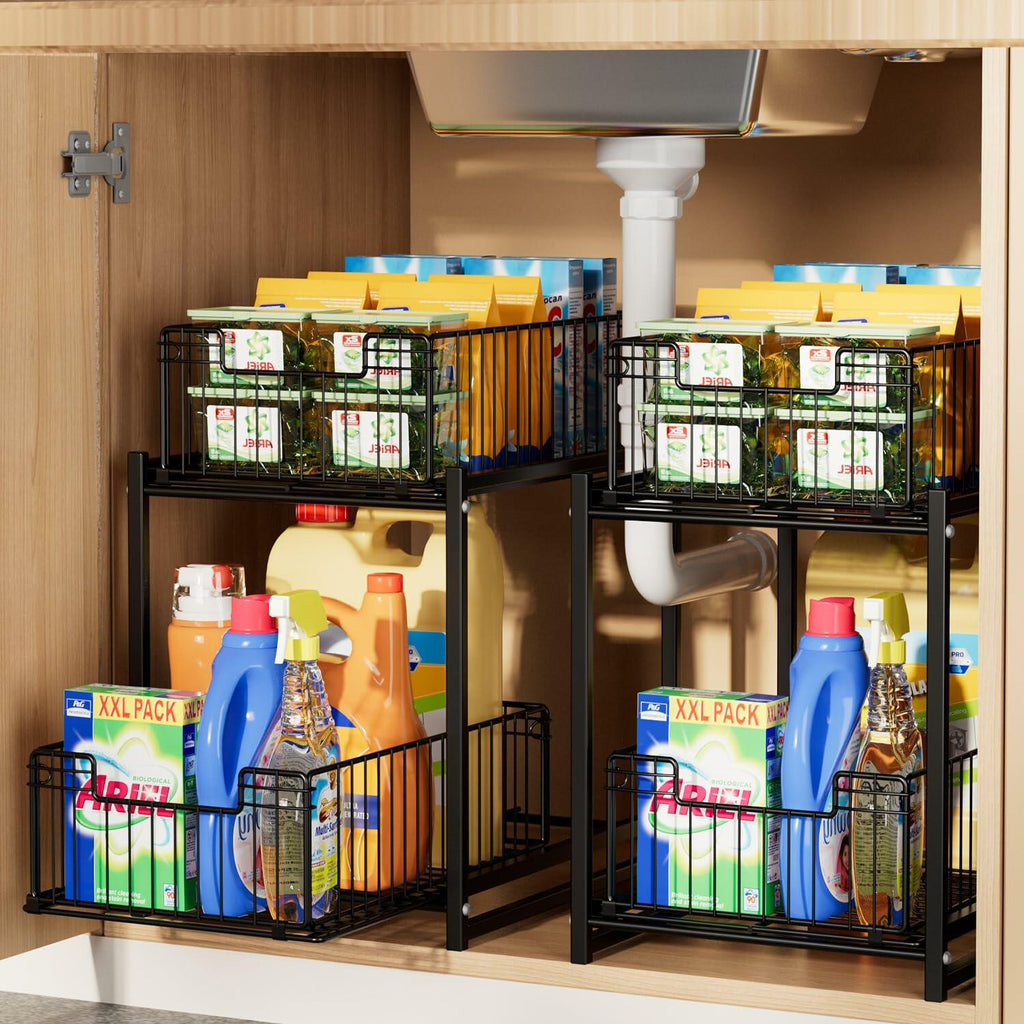 Under Sink Organizer, 2-Tier Pull Out Cabinet Organizer, Metal (1 Pack)