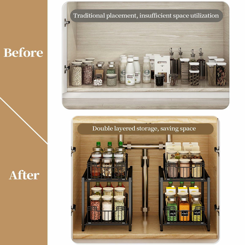 Under Sink Organizer, 2-Tier Pull Out Cabinet Organizer, Metal (1 Pack)