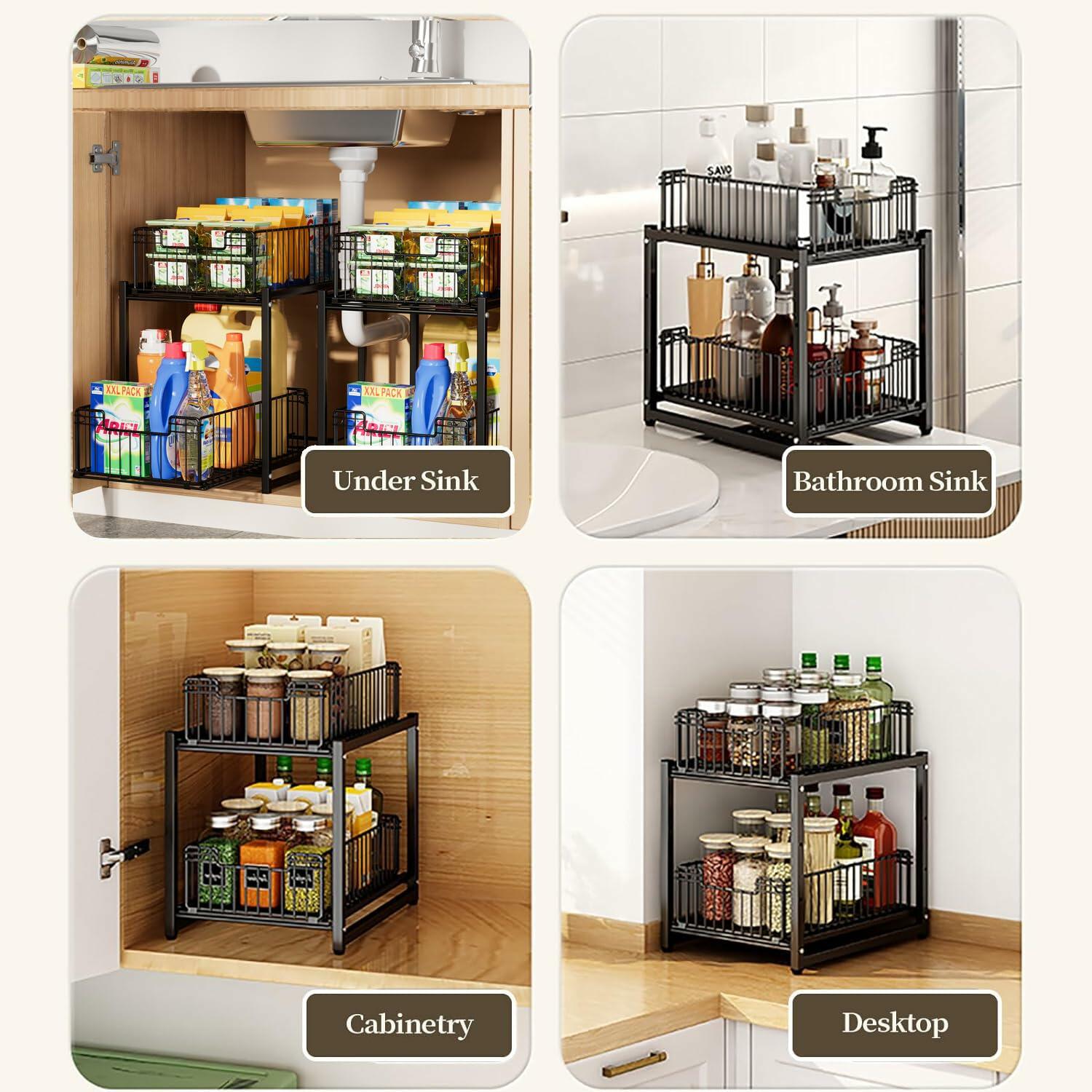 Under Sink Organizer, 2-Tier Pull Out Cabinet Organizer, Metal (1 Pack)